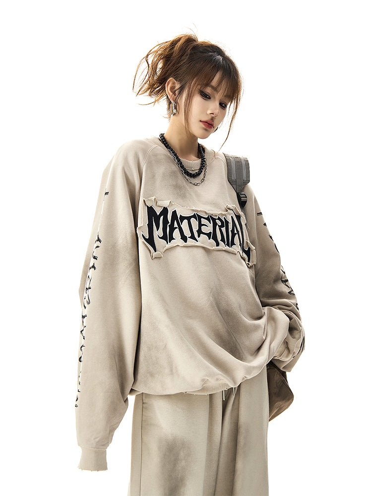 ユニセックス ルーズヴィンテージ刺繍スウェット