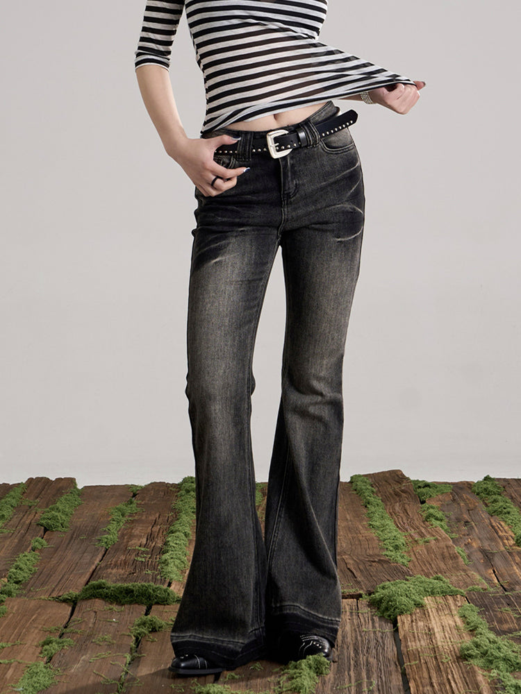 ヴィンテージウォッシュ フレアデニムパンツ