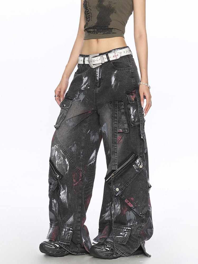 グラフィティマルチポケットデニムカーゴパンツ