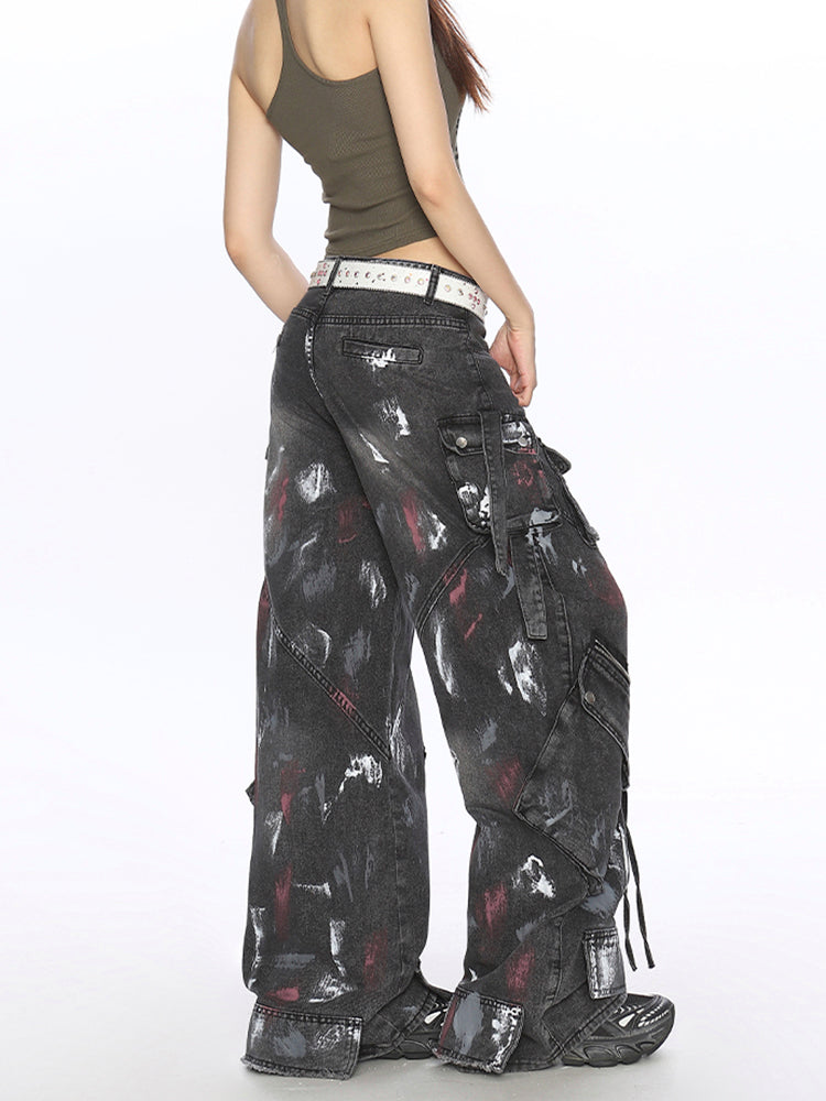 グラフィティマルチポケットデニムカーゴパンツ