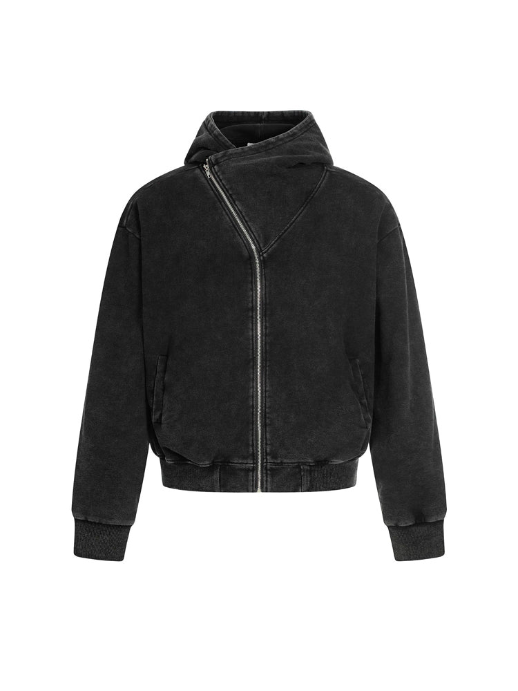 Kakiss ジップパーカー アウター ウォッシュ加工斜めジップパーカー