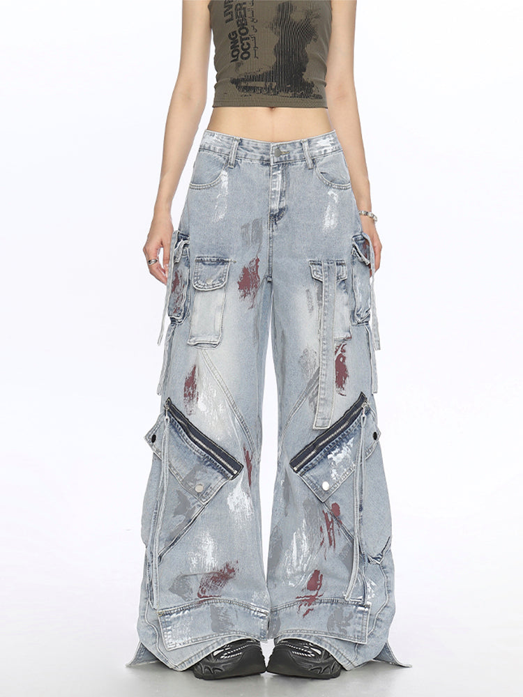 グラフィティマルチポケットデニムカーゴパンツ