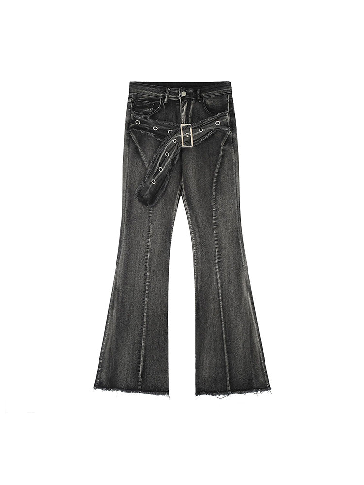 Drawstring wide leg jeans