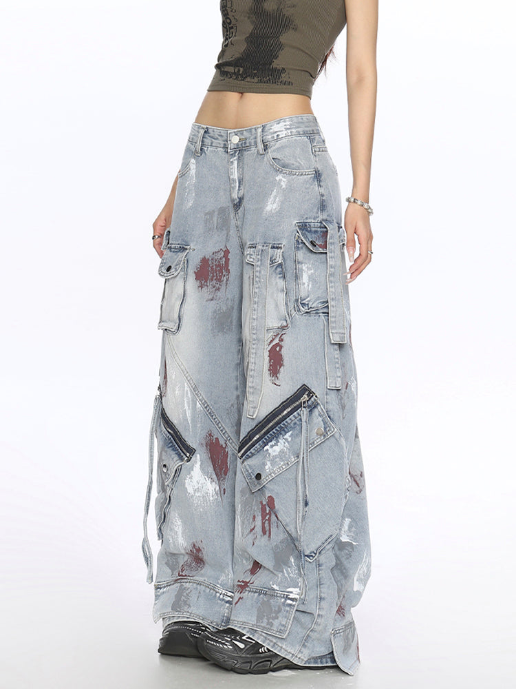 グラフィティマルチポケットデニムカーゴパンツ