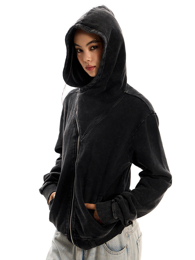 ウォッシュ加工斜めジップパーカー