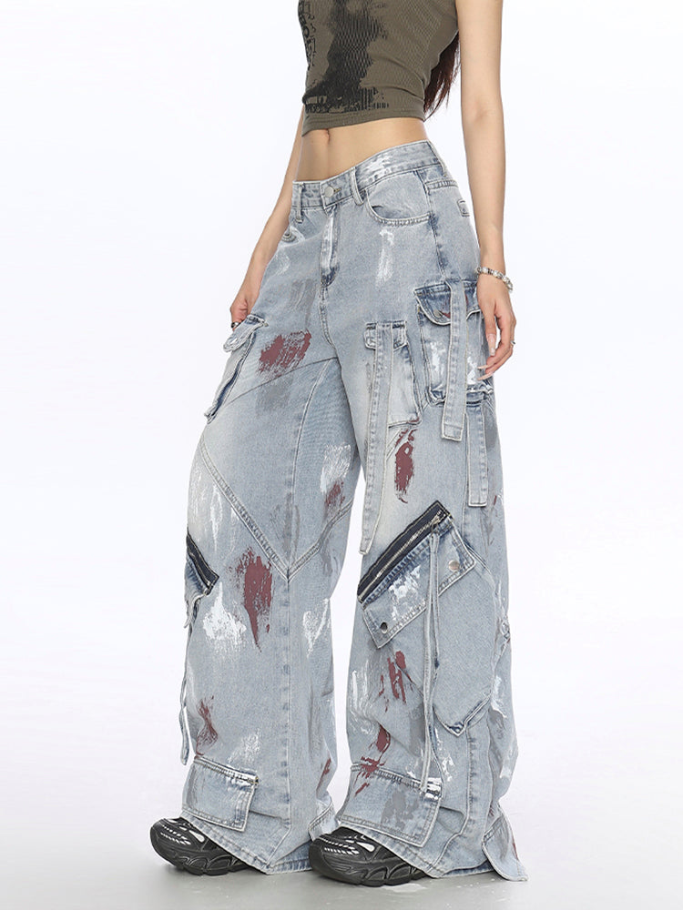 グラフィティマルチポケットデニムカーゴパンツ