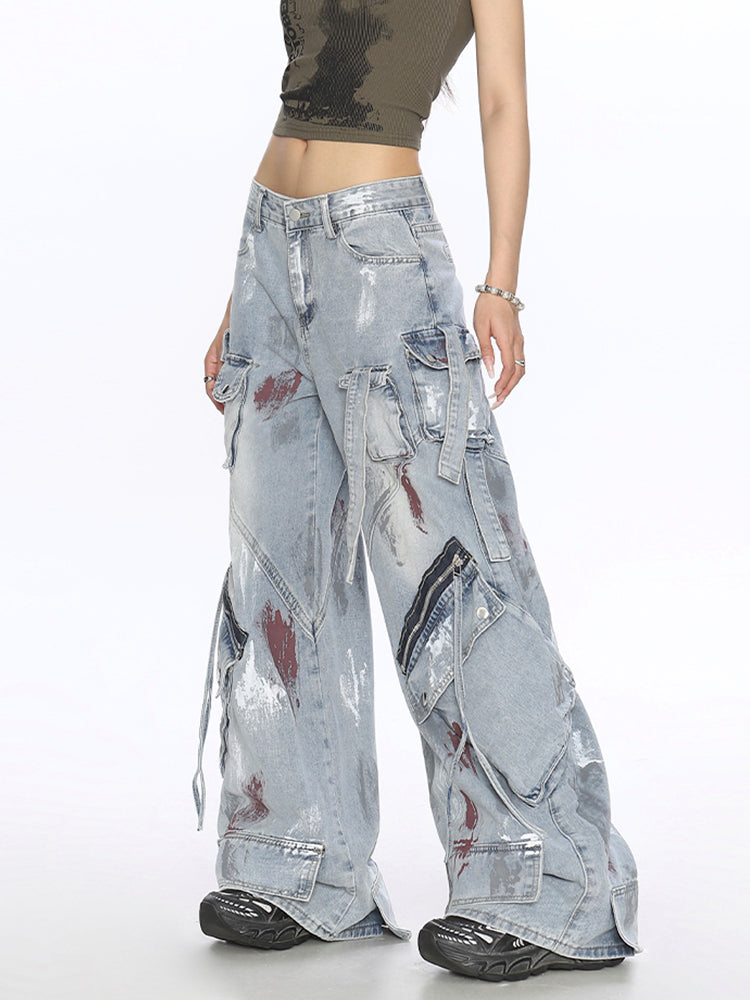 グラフィティマルチポケットデニムカーゴパンツ