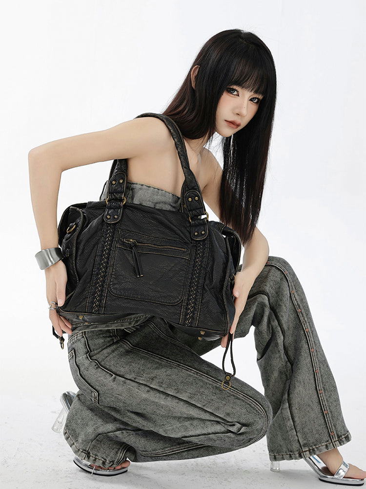 ヴィンテージ大容量トートバッグ（ショルダー付き）