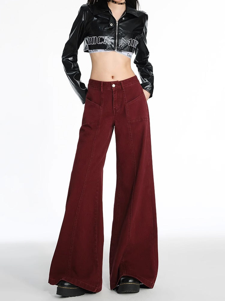 Drawstring wide leg jeans