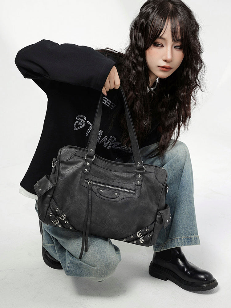 スタッズアクセント ヴィンテージライク 2WAYトートバッグ