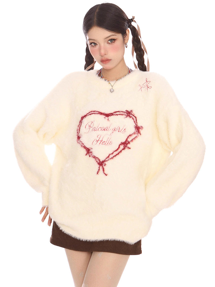 Heart lettering knit sweater