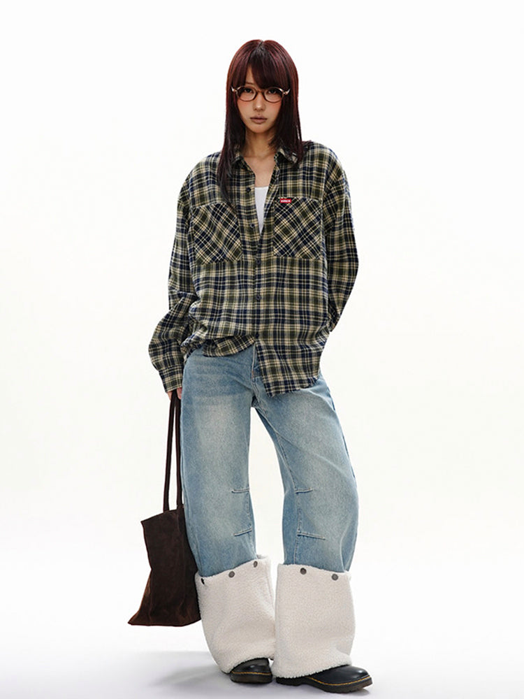 ヴィンテージ 配色 ブルー×グリーン チェックシャツ