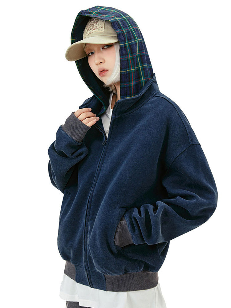 Checked hooded jacket