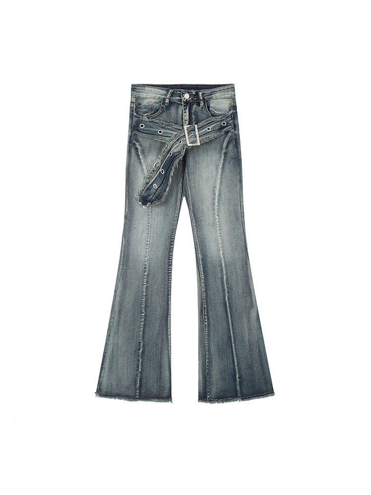 Drawstring wide leg jeans