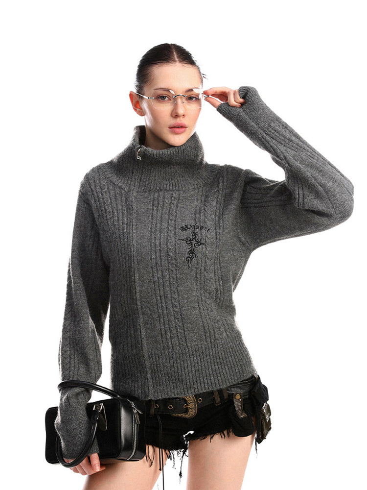 アシンメトリージップ クロス ハイネックニット