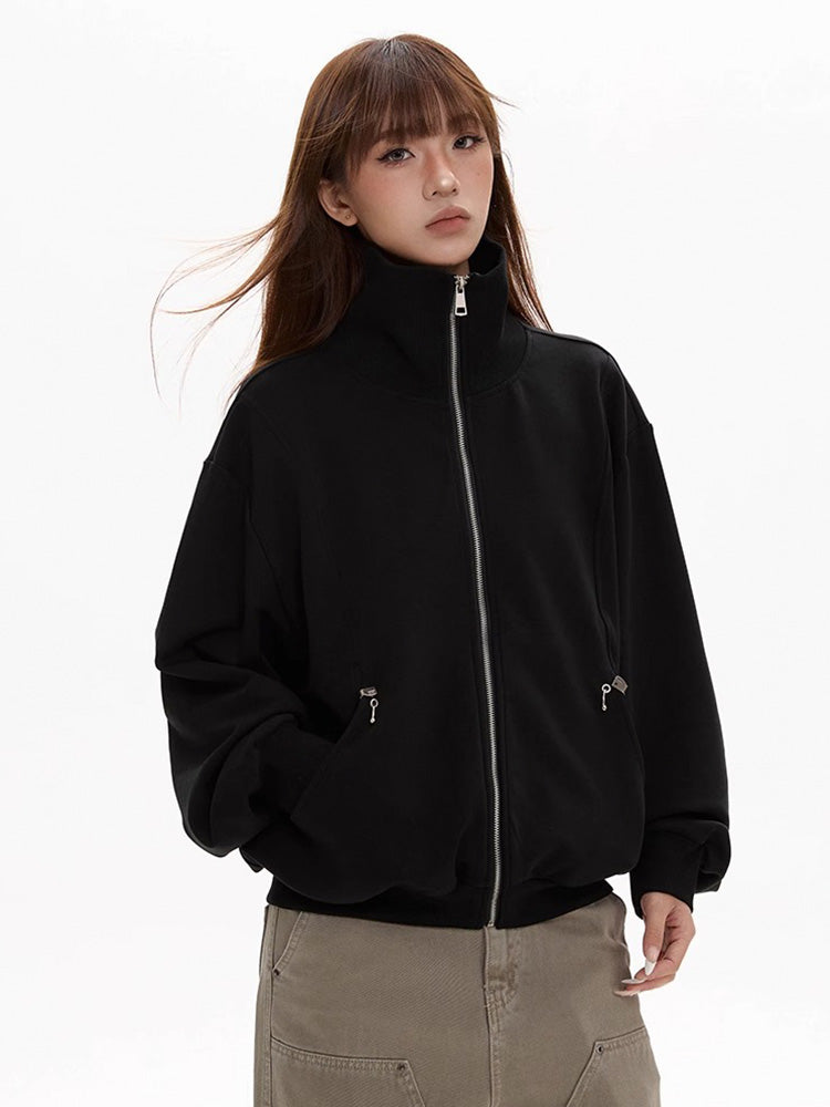 Stand collar sweat jacket