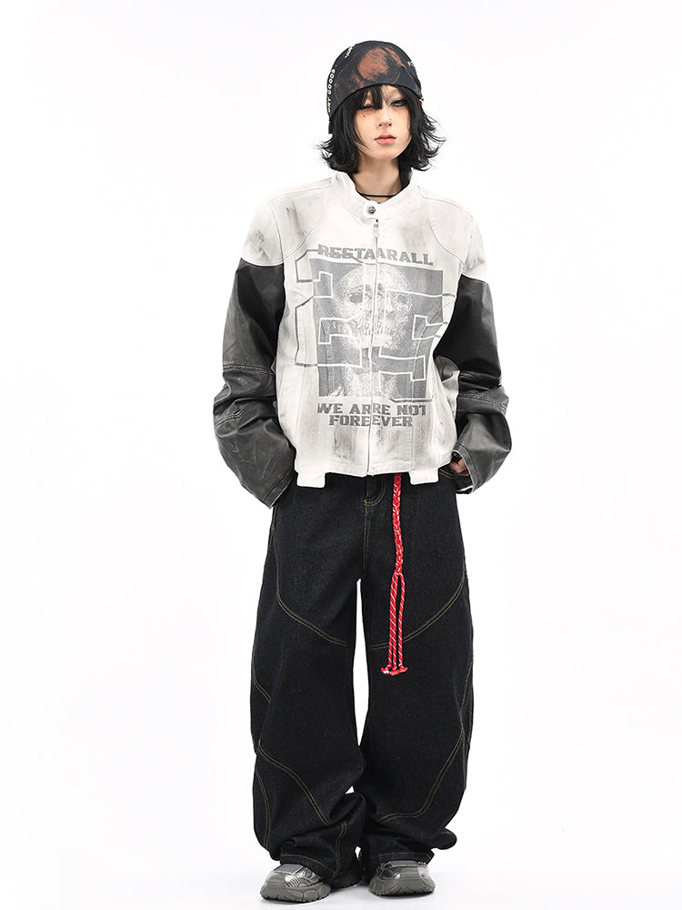 スカルプリント×レザースタンドジャケット