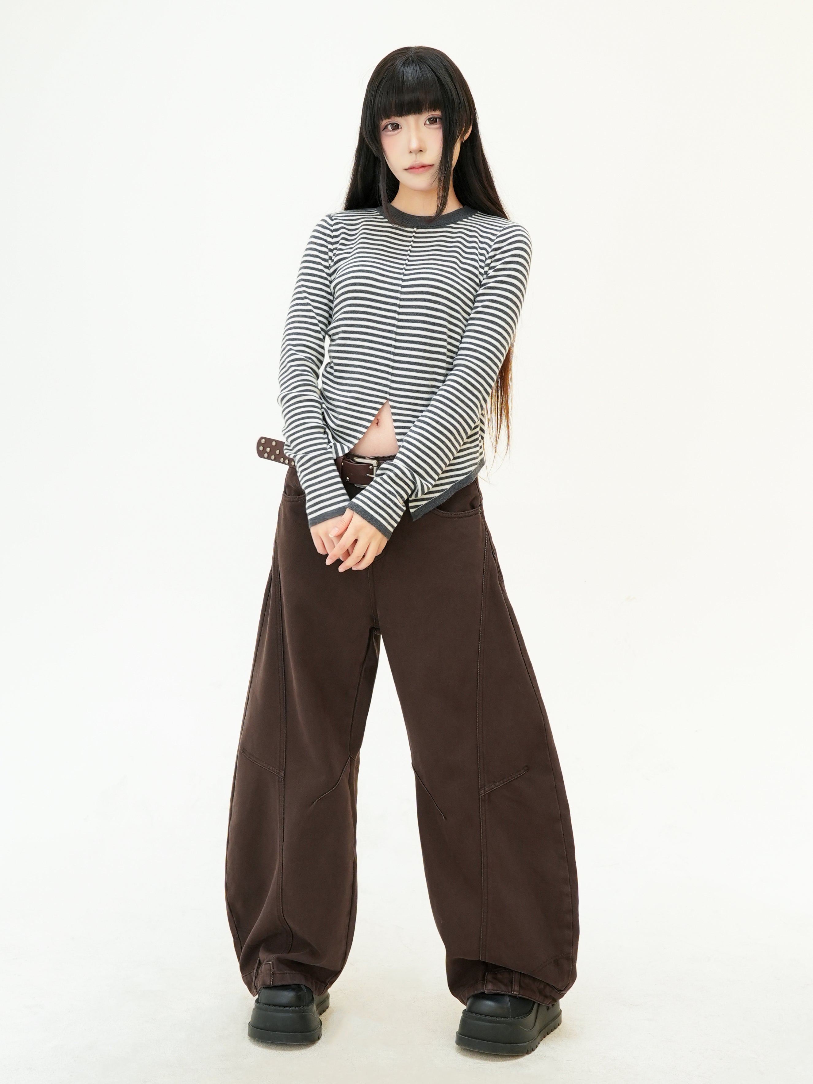 ボーダー ロングスリーブ レイヤードトップス