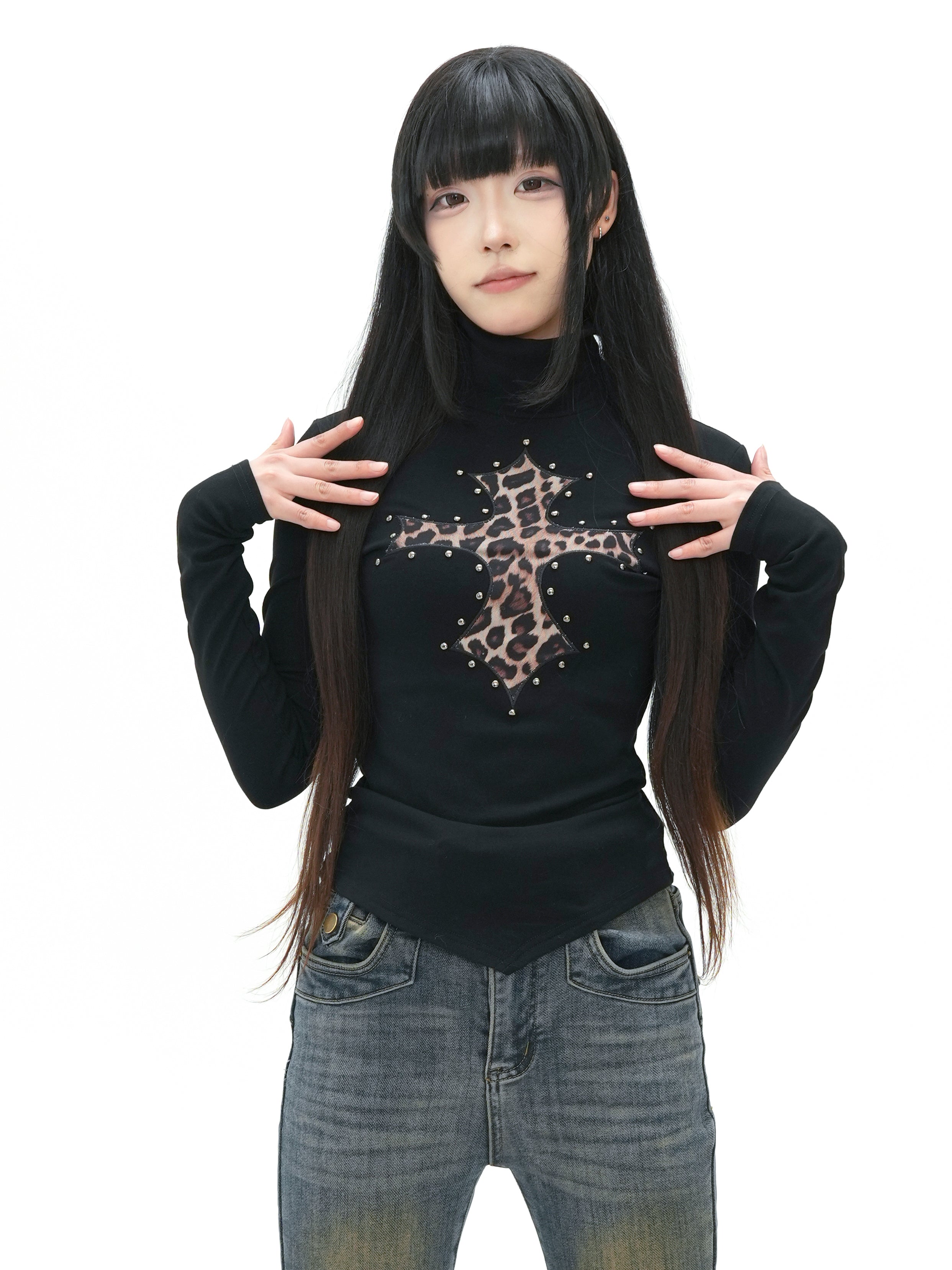 KAKISSレオパードクロス ロングスリーブインナートップス