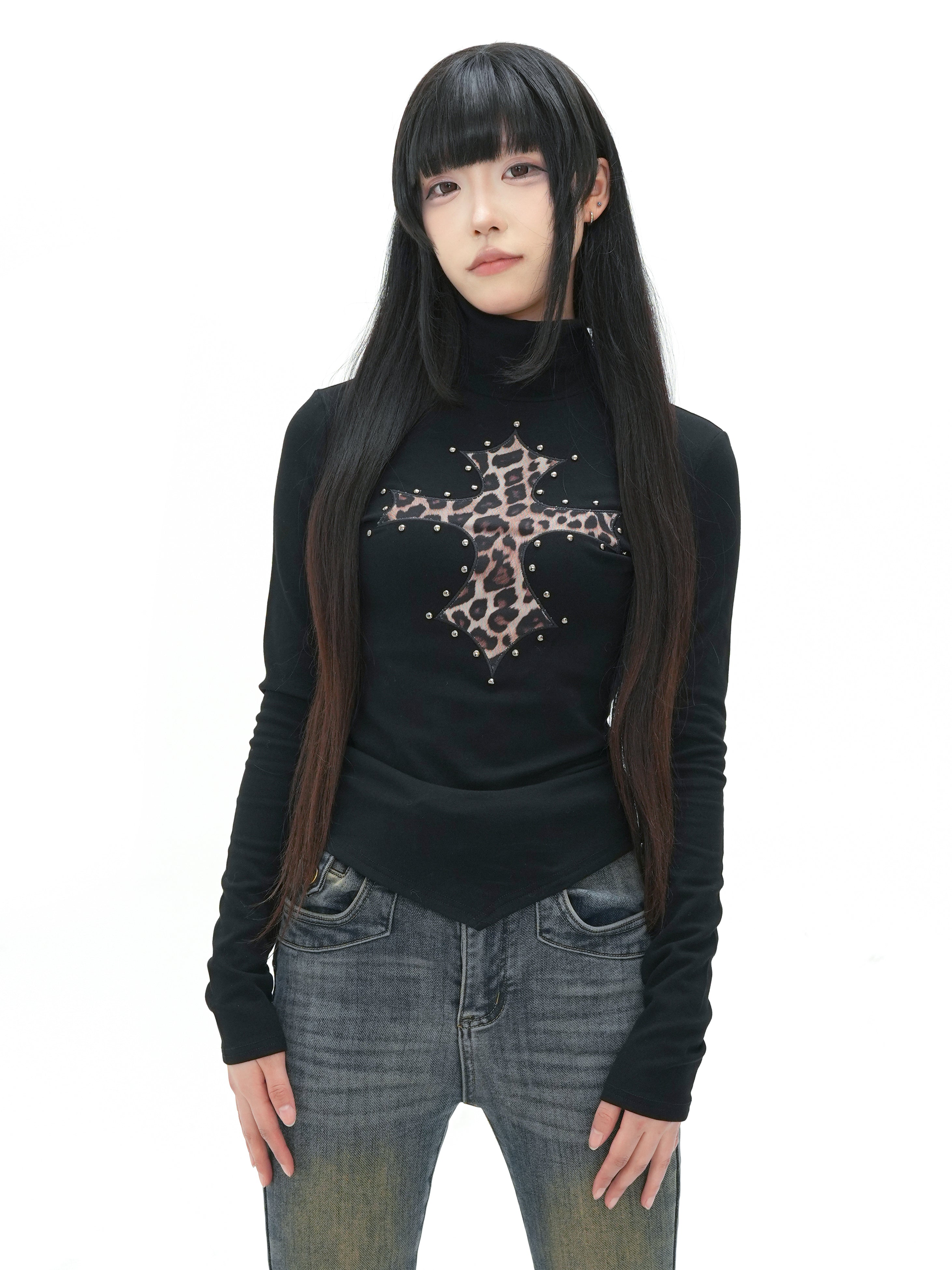 KAKISSレオパードクロス ロングスリーブインナートップス